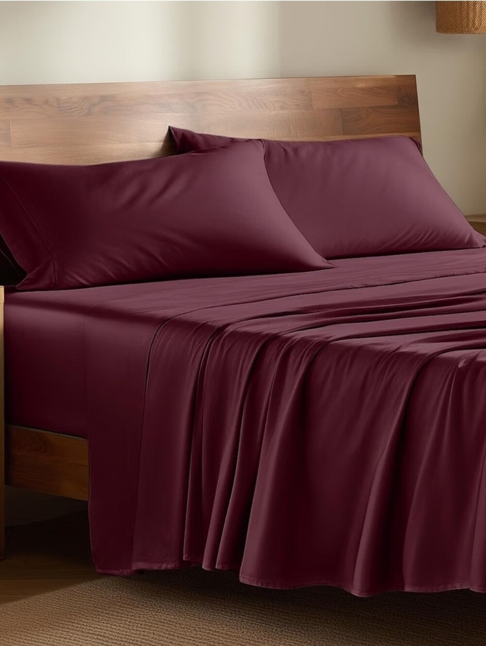 Bare Home Burgandy 100% Rayon Bamboo Sheet Set - Soft Home Bedding Queeb Size